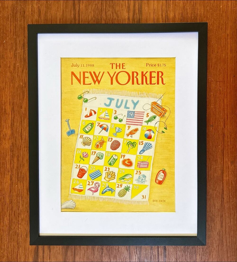 Framed 1988 The New Yorker July 11 Magazine Cover Bob Knox Calendar Beach